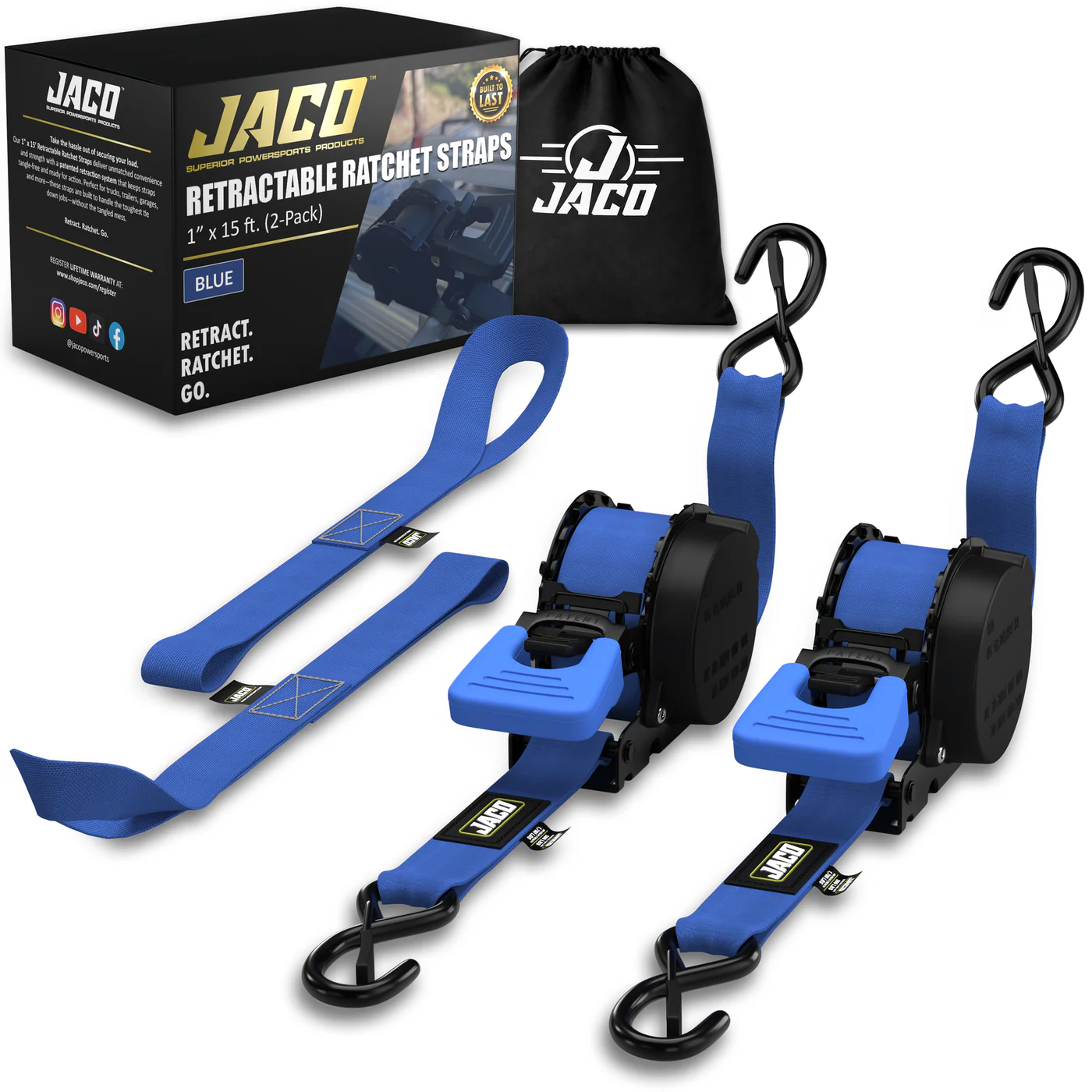 Retractable Ratchet Straps - 1" x 15 ft (1,760 lbs Break Strength) | Auto Self Retracting Cargo Tie Down Strap Set - Image 11