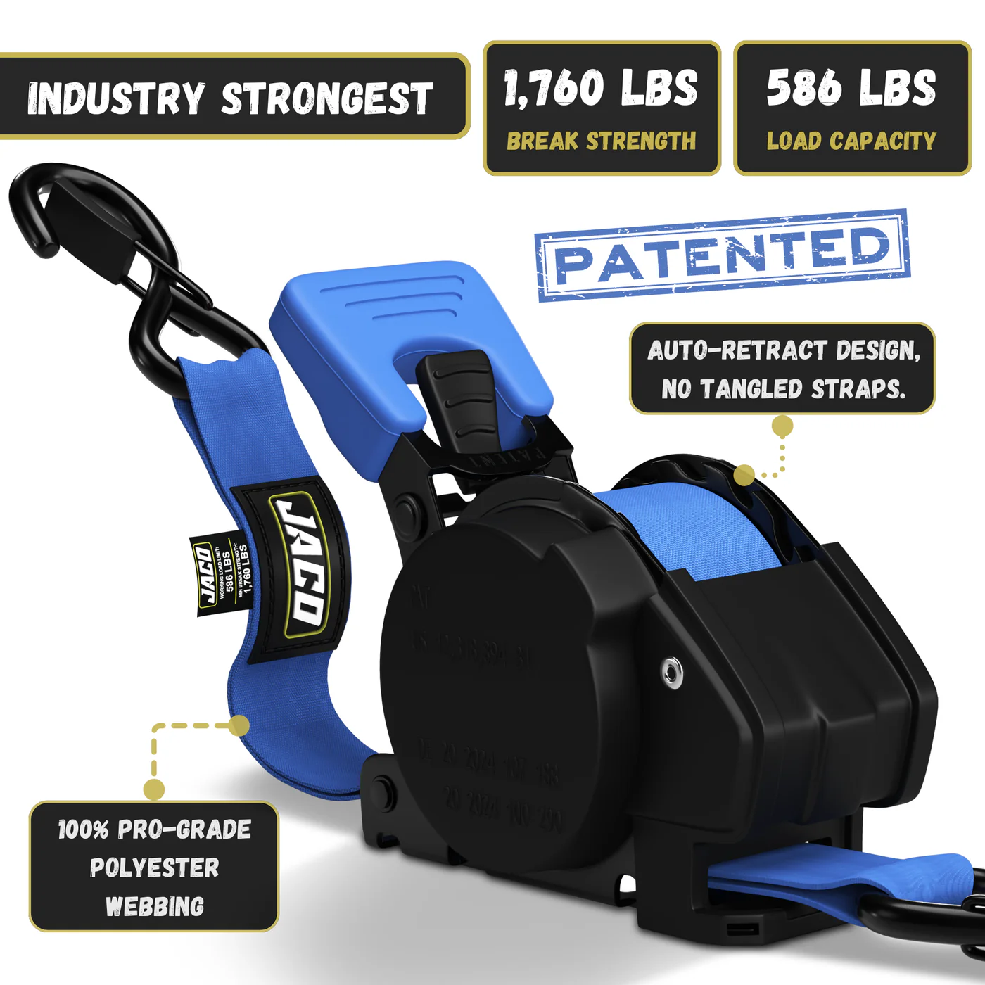 Retractable Ratchet Straps - 1" x 15 ft (1,760 lbs Break Strength) | Auto Self Retracting Cargo Tie Down Strap Set - Image 13