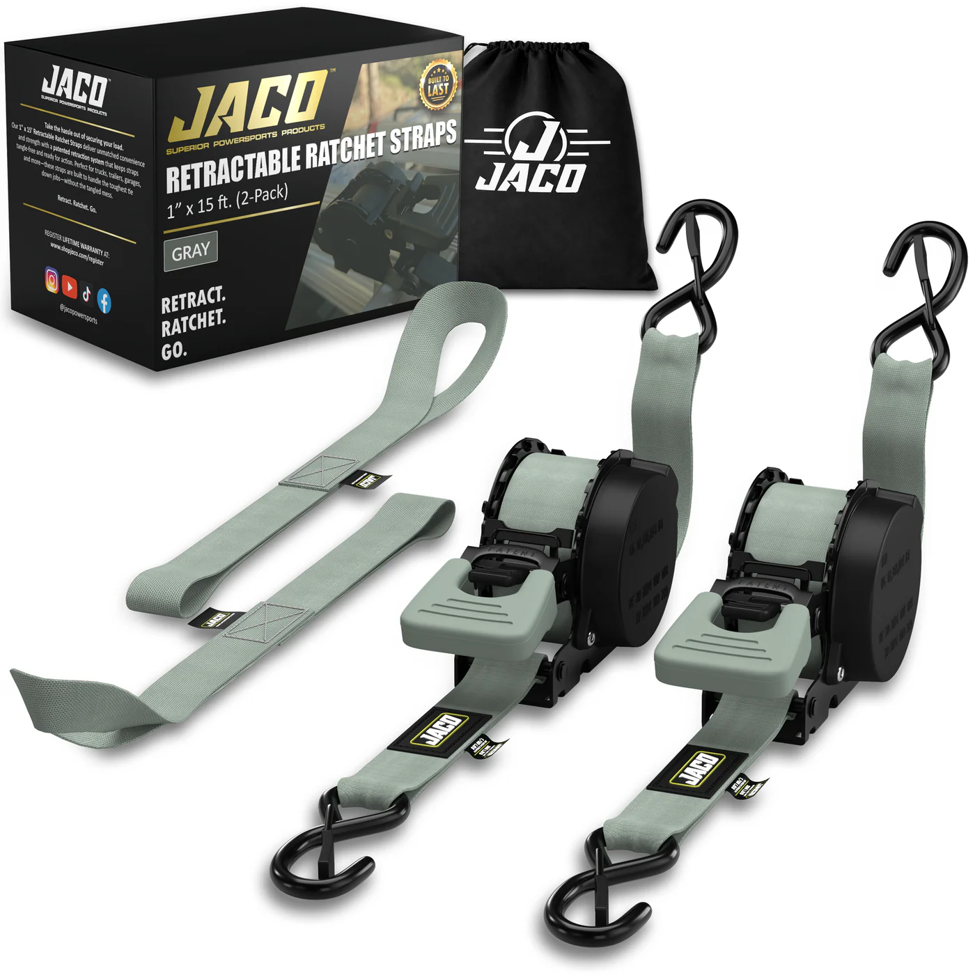 Retractable Ratchet Straps - 1" x 15 ft (1,760 lbs Break Strength) | Auto Self Retracting Cargo Tie Down Strap Set - Image 21