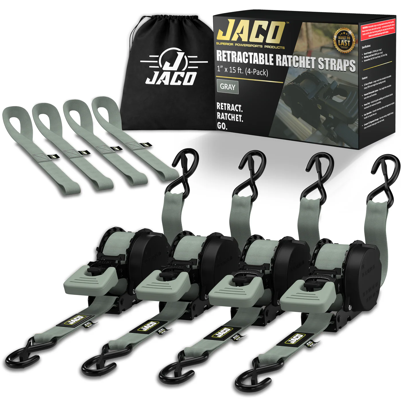 Retractable Ratchet Straps - 1" x 15 ft (1,760 lbs Break Strength) | Auto Self Retracting Cargo Tie Down Strap Set - Image 22