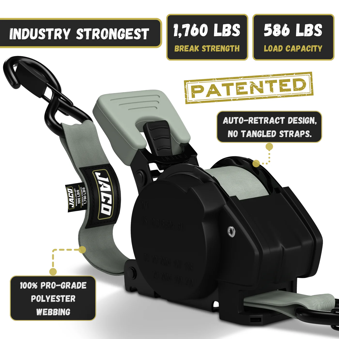 Retractable Ratchet Straps - 1" x 15 ft (1,760 lbs Break Strength) | Auto Self Retracting Cargo Tie Down Strap Set - Image 23