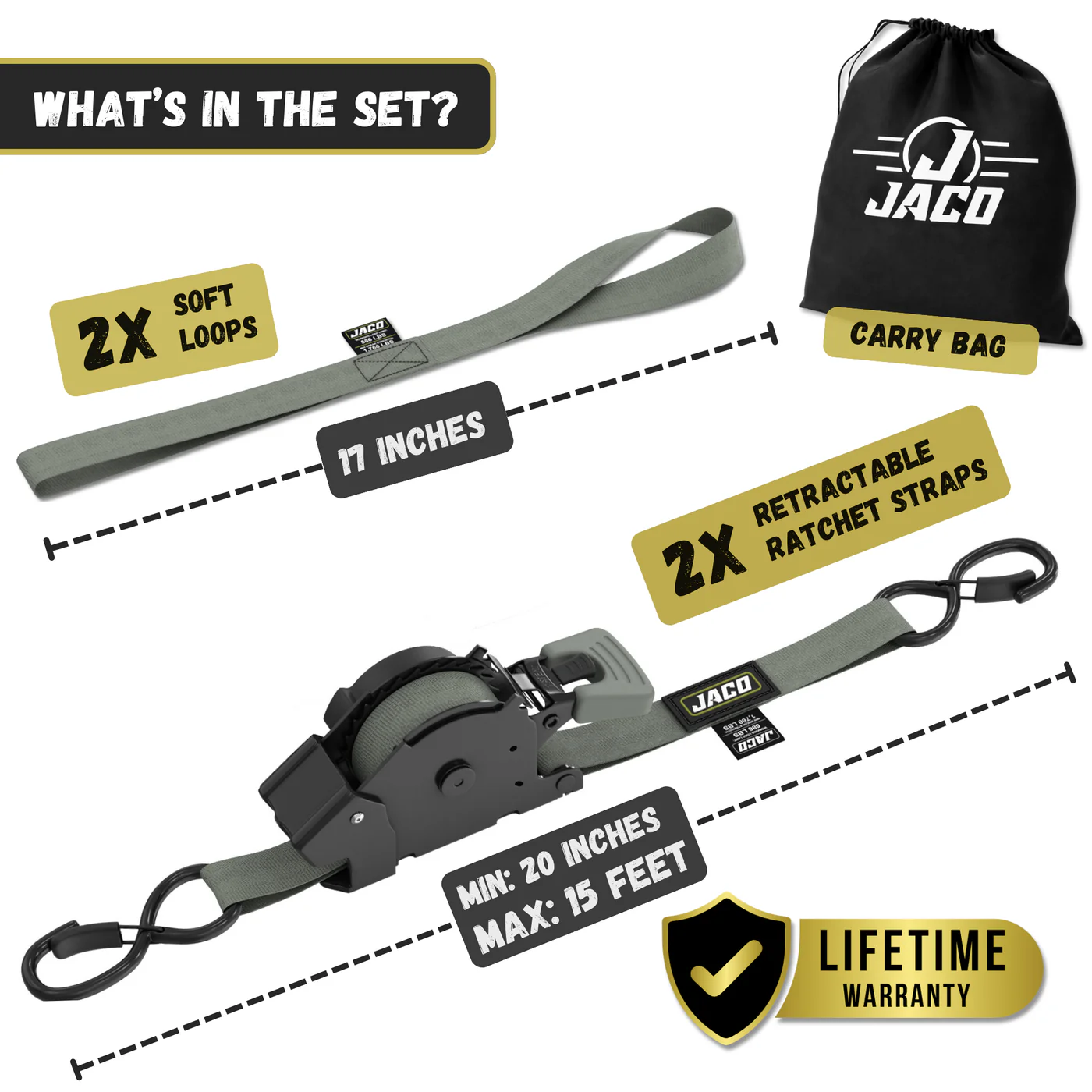 Retractable Ratchet Straps - 1" x 15 ft (1,760 lbs Break Strength) | Auto Self Retracting Cargo Tie Down Strap Set - Image 27
