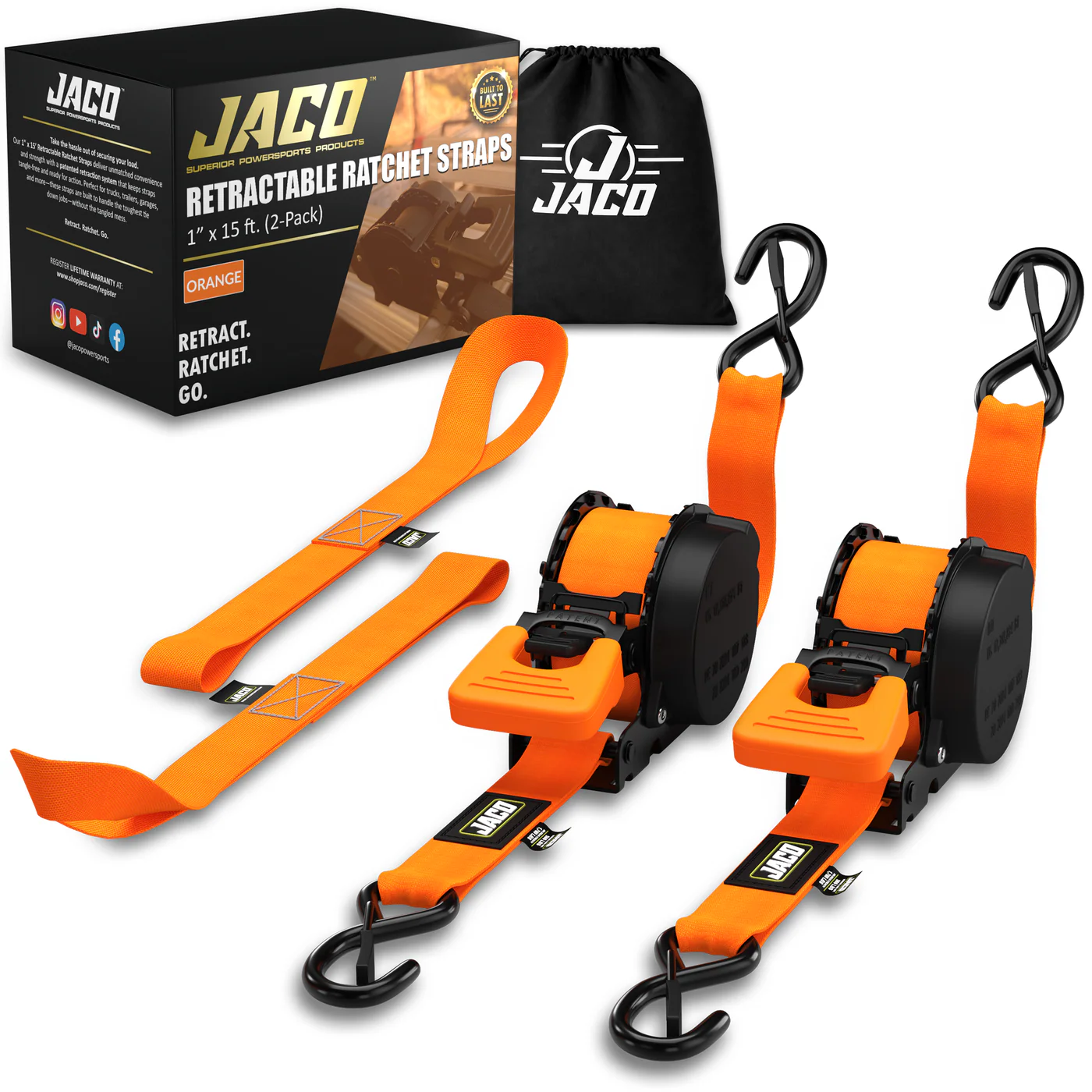Retractable Ratchet Straps - 1" x 15 ft (1,760 lbs Break Strength) | Auto Self Retracting Cargo Tie Down Strap Set - Image 31