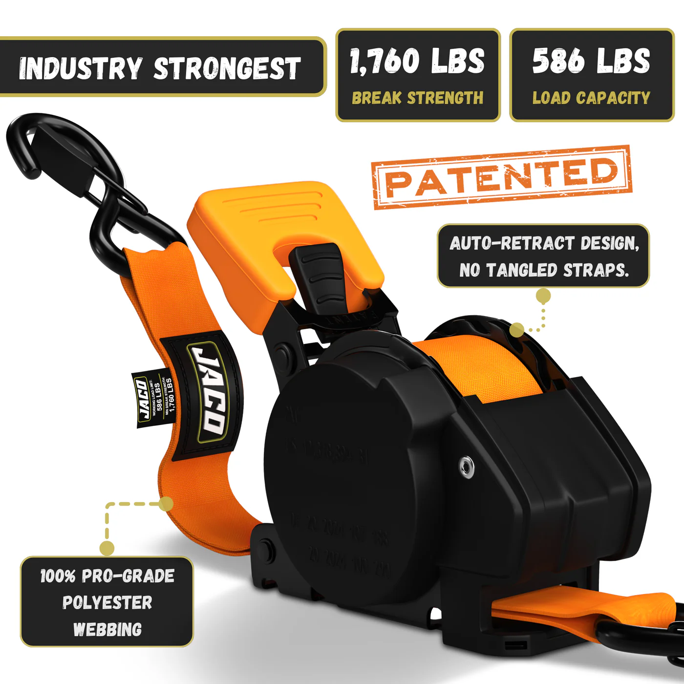 Retractable Ratchet Straps - 1" x 15 ft (1,760 lbs Break Strength) | Auto Self Retracting Cargo Tie Down Strap Set - Image 33