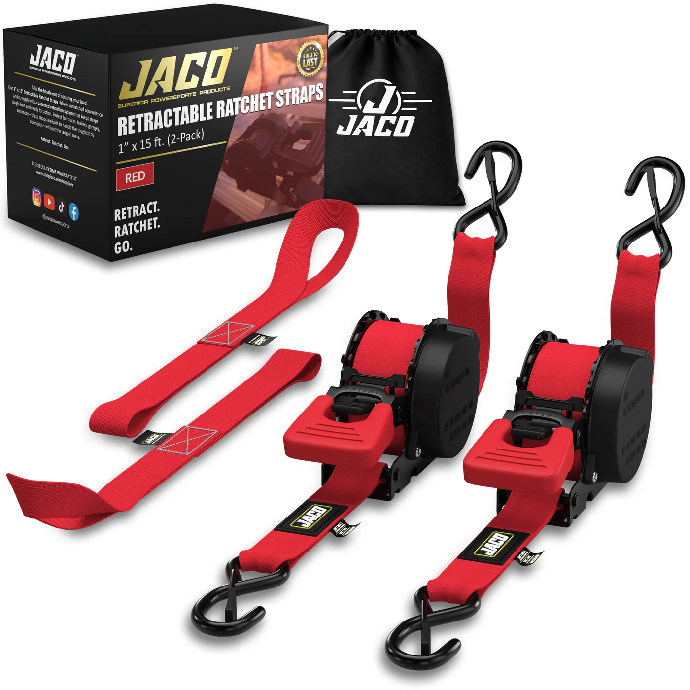Retractable Ratchet Straps - 1" x 15 ft (1,760 lbs Break Strength) | Auto Self Retracting Cargo Tie Down Strap Set - Image 41
