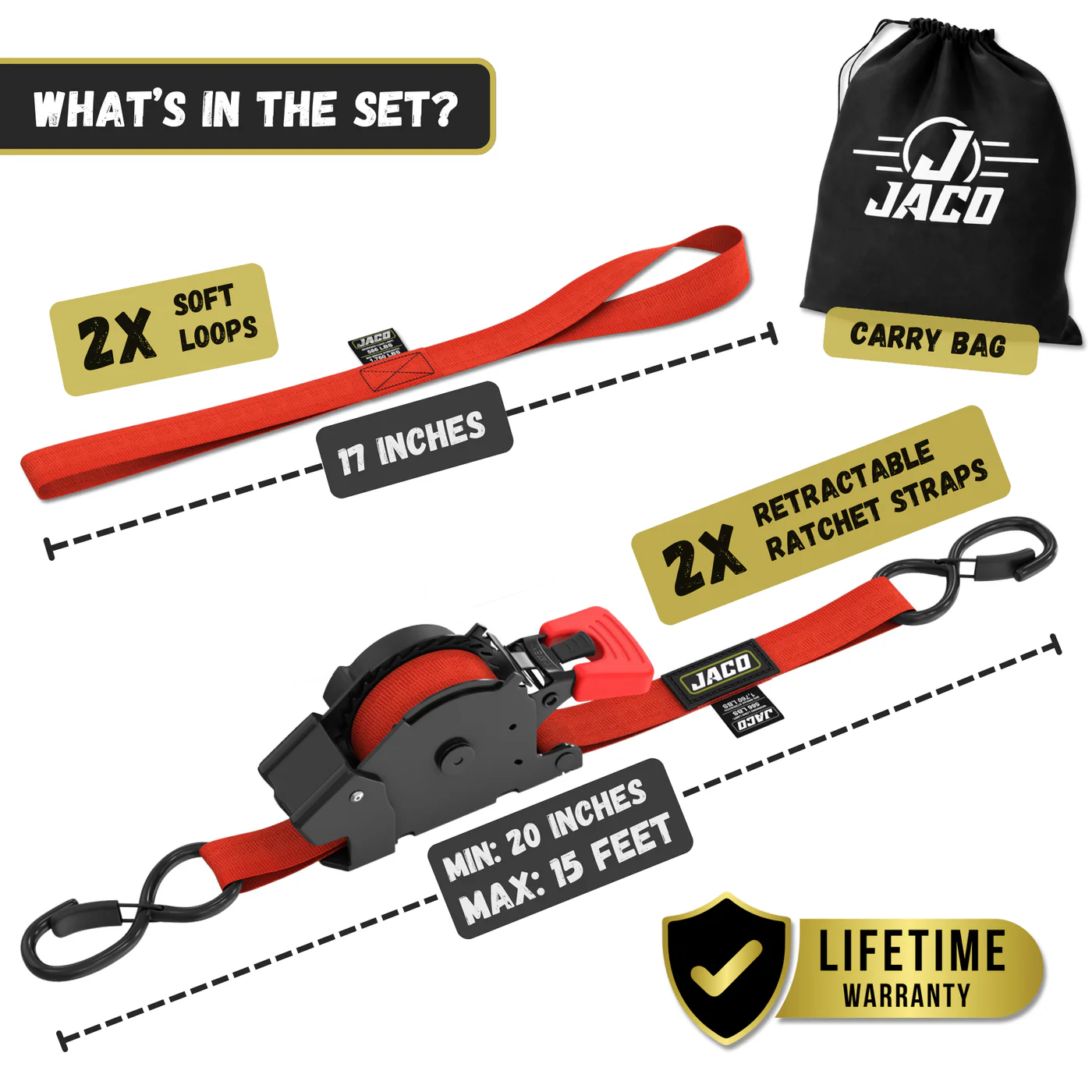 Retractable Ratchet Straps - 1" x 15 ft (1,760 lbs Break Strength) | Auto Self Retracting Cargo Tie Down Strap Set - Image 47