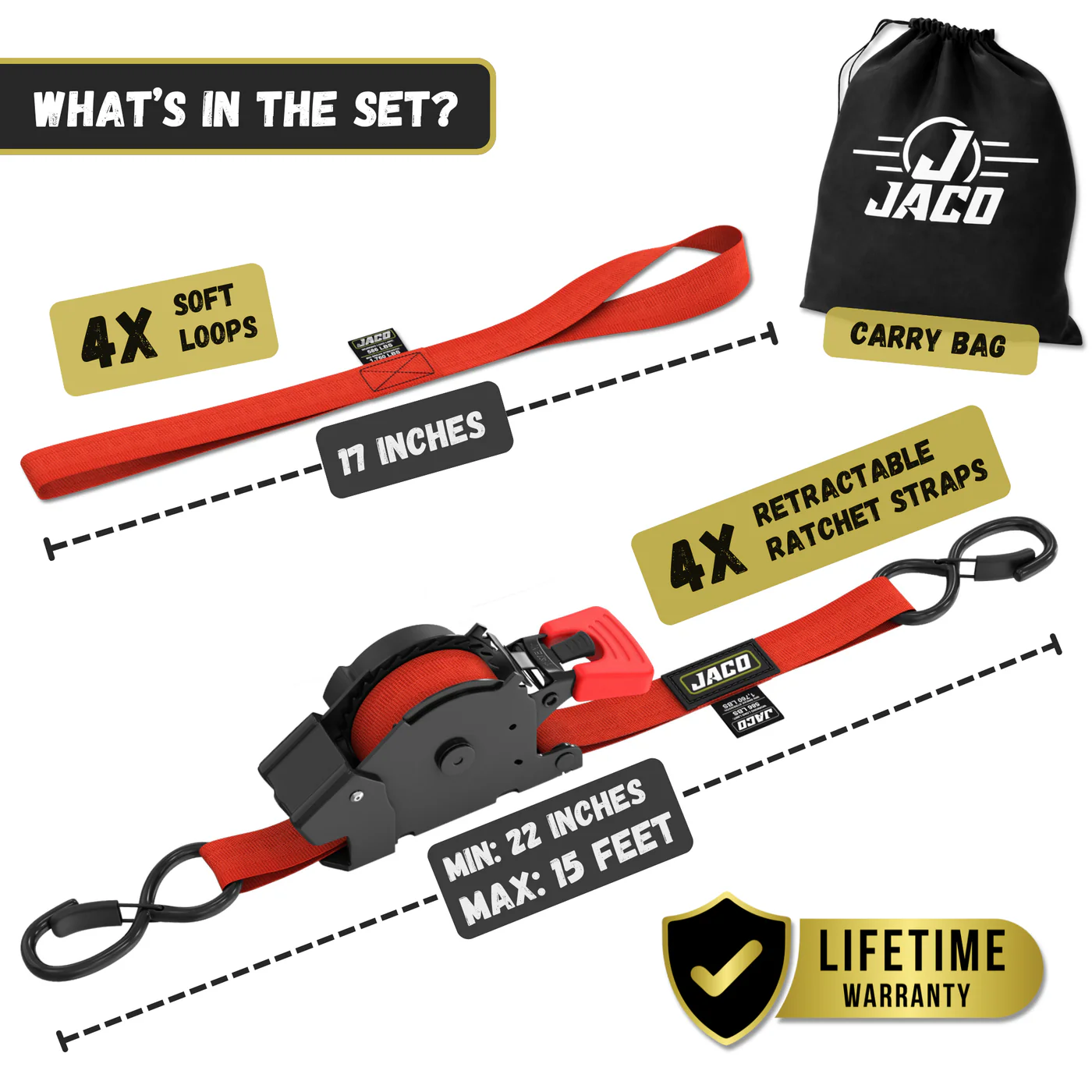 Retractable Ratchet Straps - 1" x 15 ft (1,760 lbs Break Strength) | Auto Self Retracting Cargo Tie Down Strap Set - Image 50