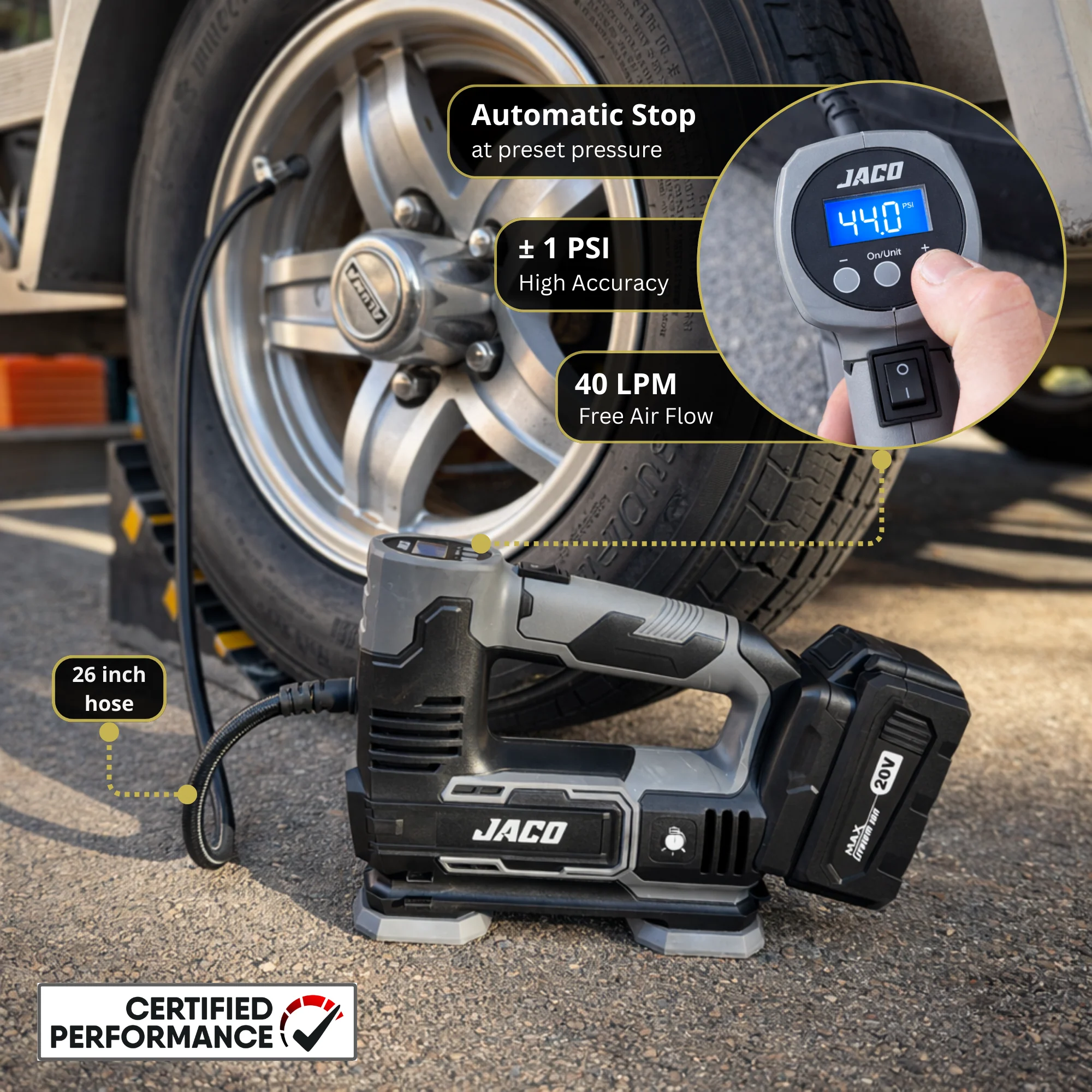 20V Cordless Tire Inflator Air Compressor | with 3.0Ah Max Lithium-Ion Battery - Image 4