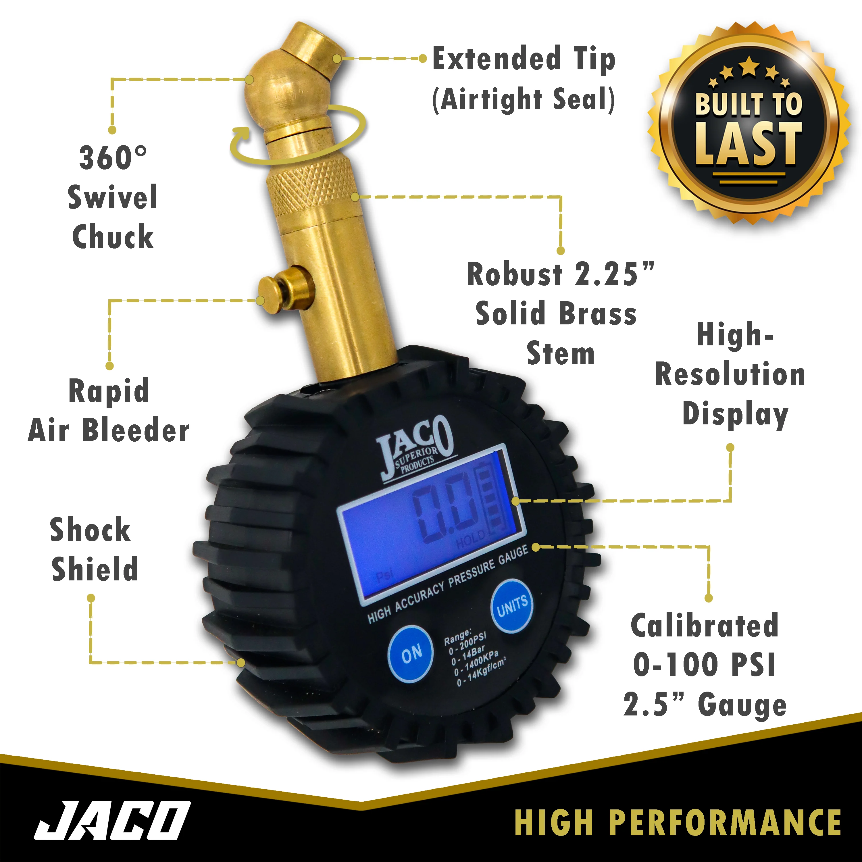 Elite® Digital Tire Pressure Gauge - Professional Accuracy - 100 PSI - Image 3