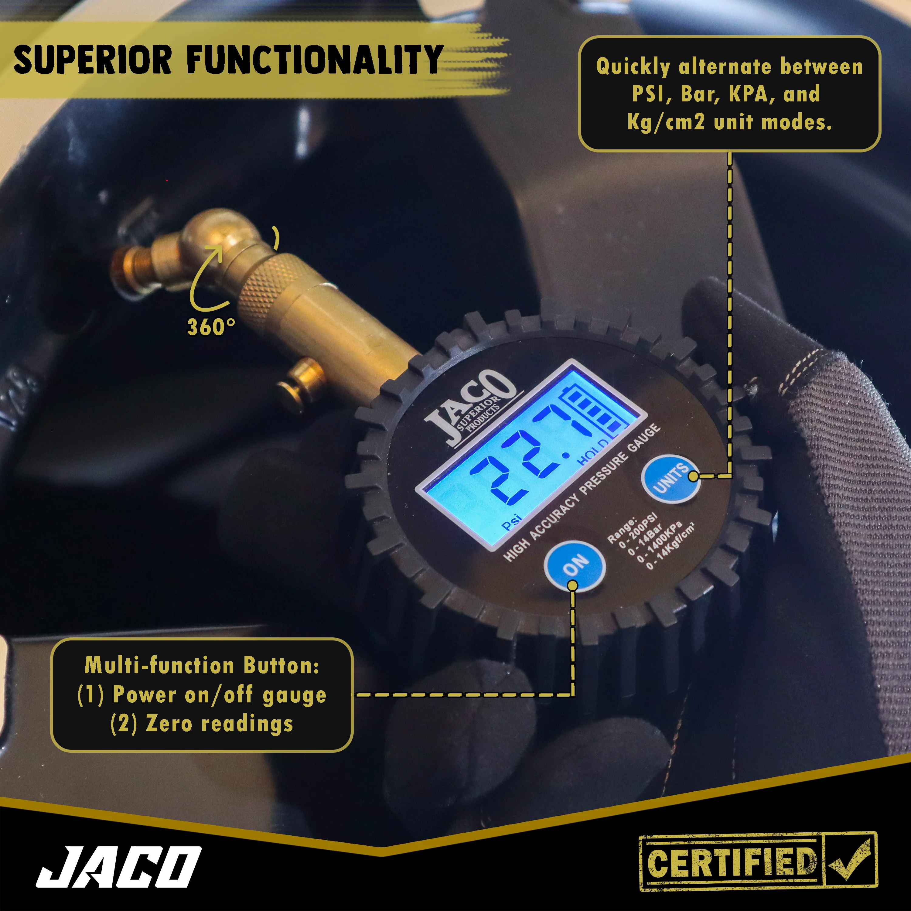 Elite® Digital Tire Pressure Gauge - Professional Accuracy - 100 PSI - Image 5