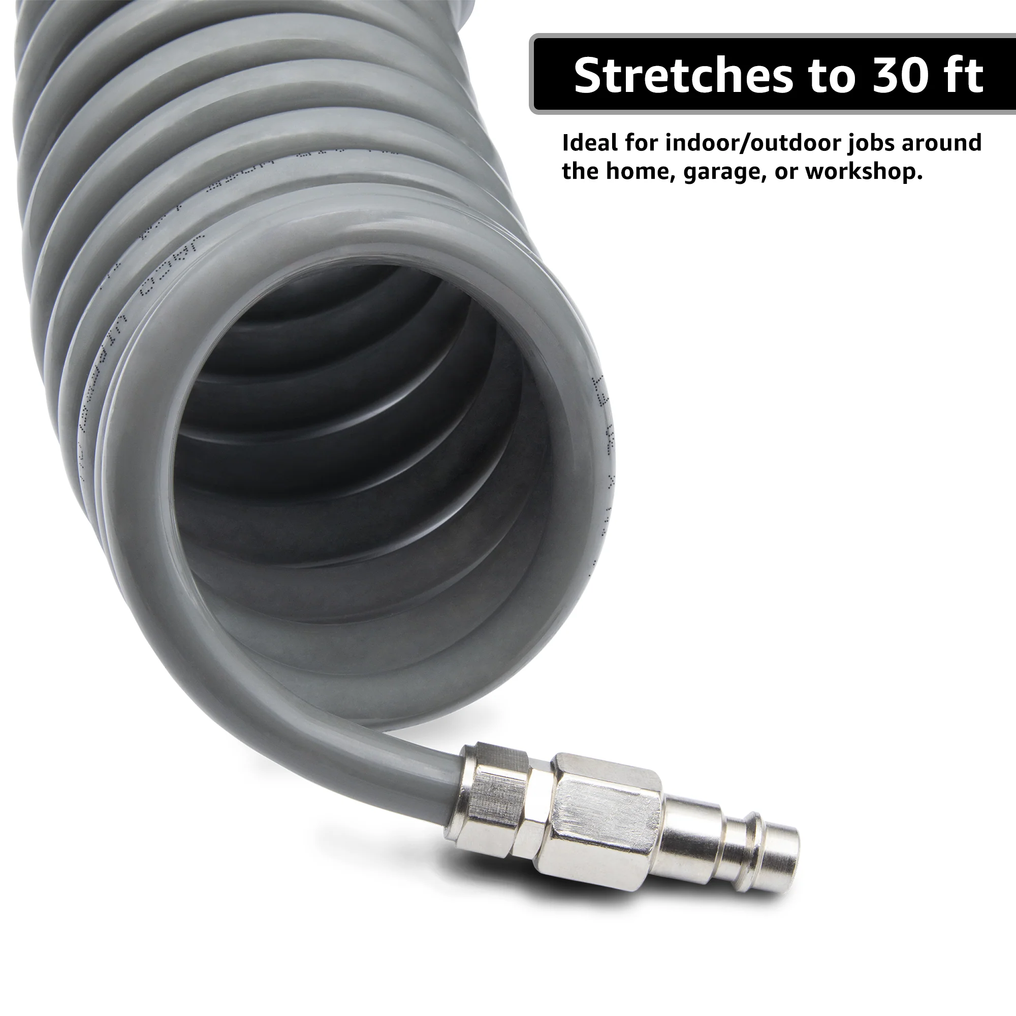 Polyurethane Coiled Air Hose Kit - 1/4" x 30 ft | with Air Compressor Fittings - Image 4