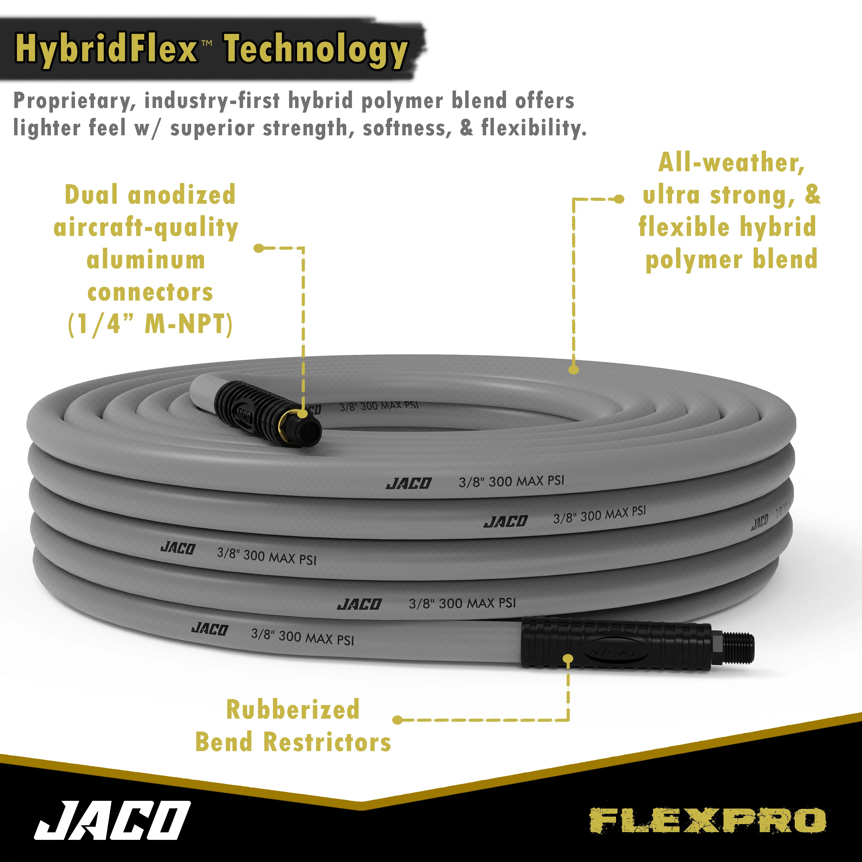 FlexPro™ Hybrid Air Hose (3/8" x 50 ft) | Dual 1/4" M-NPT Fittings (Storm Gray) - Image 6