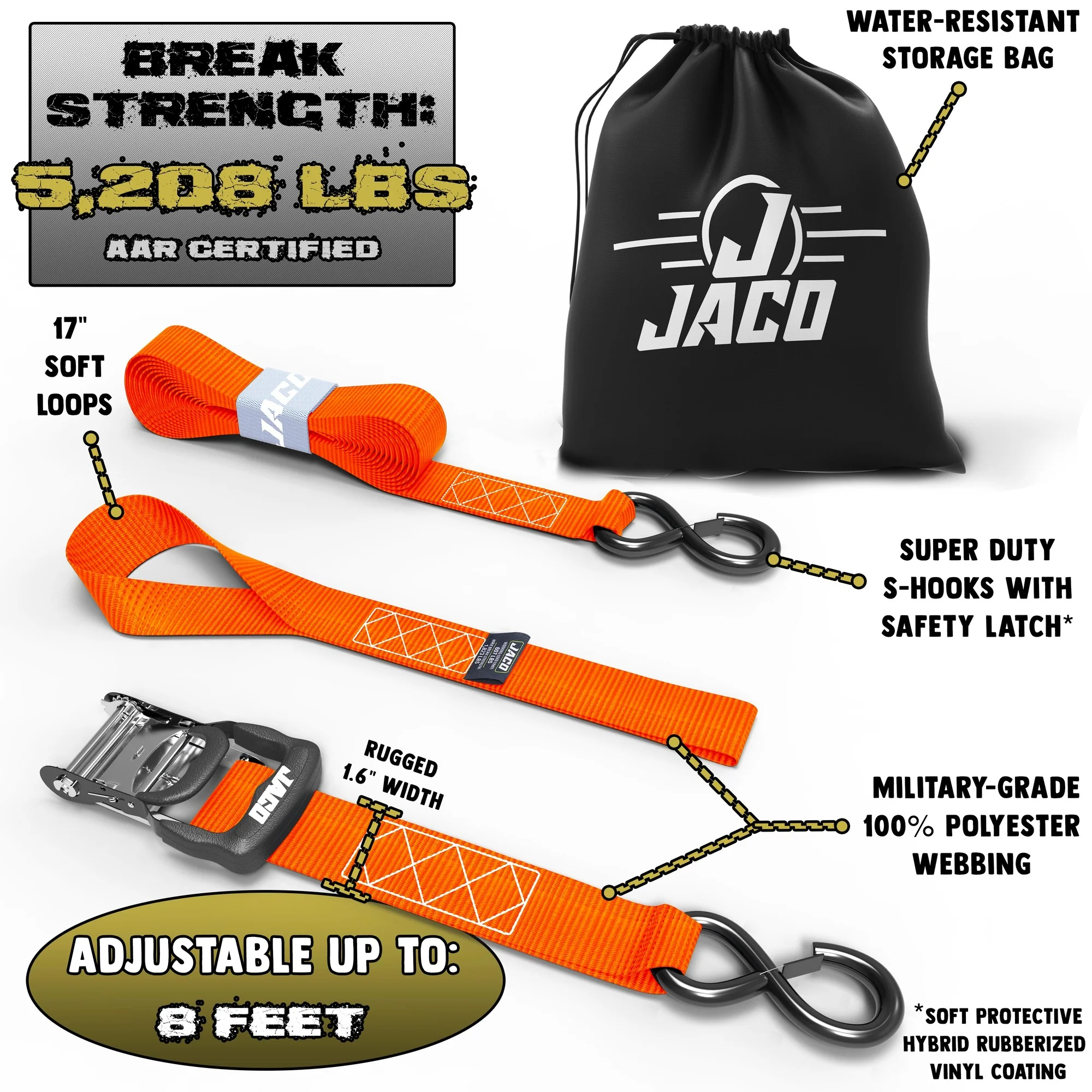 Heavy Duty Ratchet Tie Down Straps with Soft Loops (1.6" x 8 ft) | AAR Certified Break Strength (5,208 lbs) - Image 10