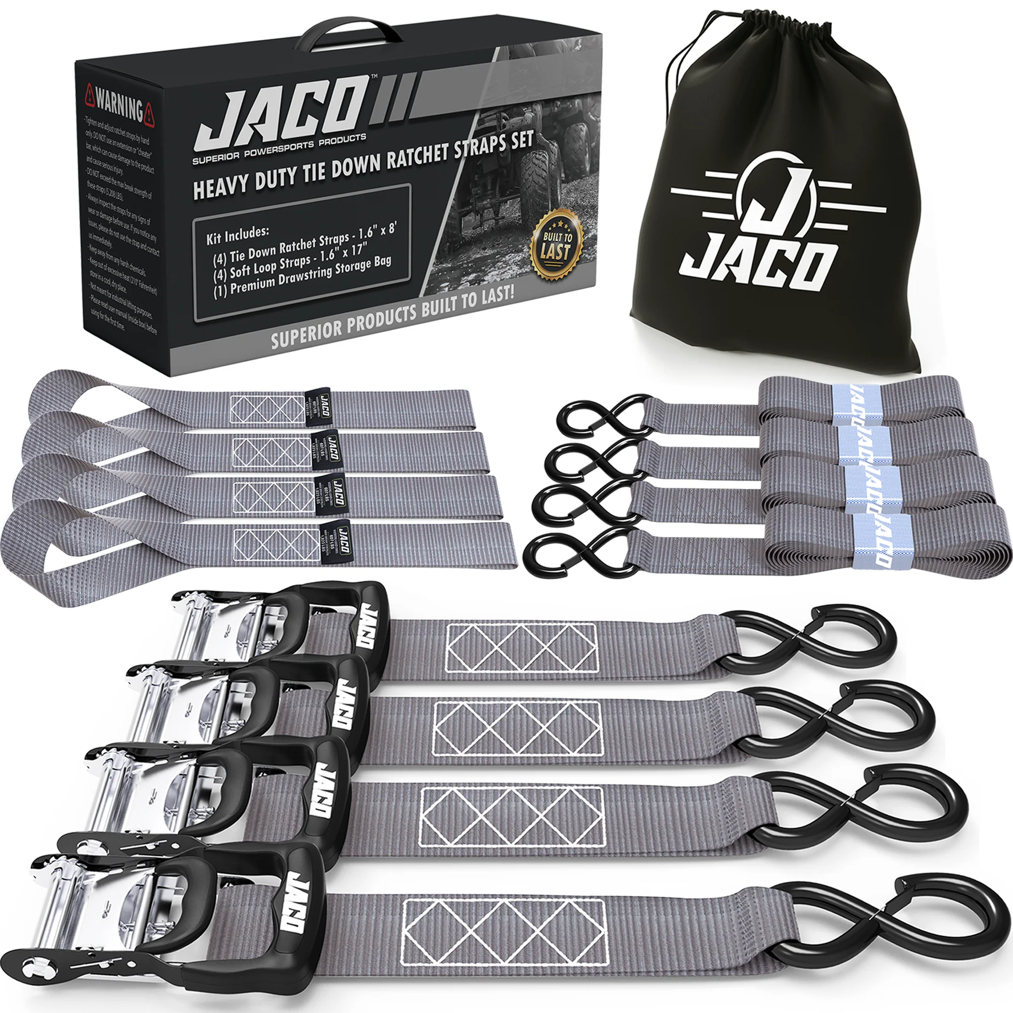 Heavy Duty Ratchet Tie Down Straps with Soft Loops (1.6" x 8 ft) | AAR Certified Break Strength (5,208 lbs) - Image 15