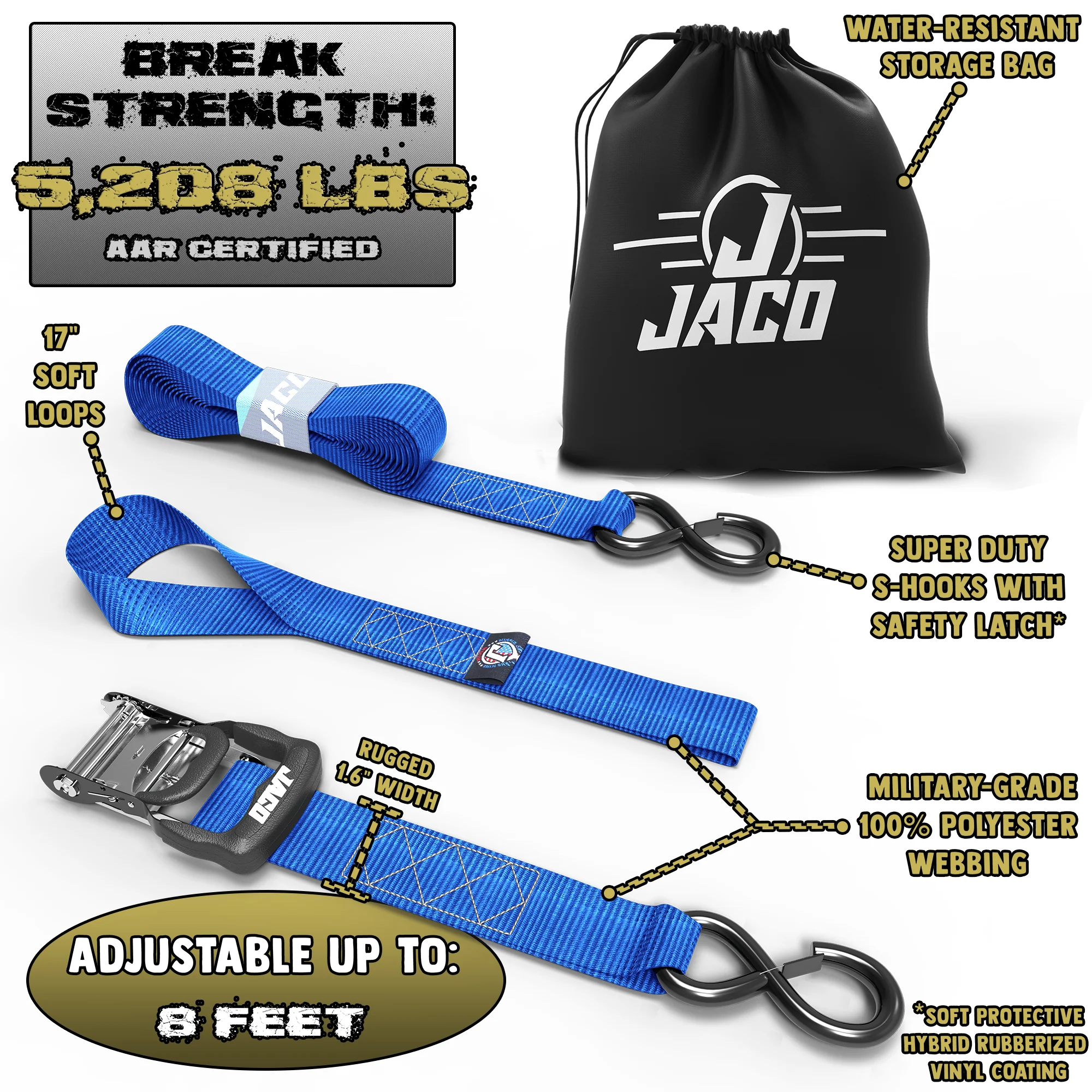 Heavy Duty Ratchet Tie Down Straps with Soft Loops (1.6" x 8 ft) | AAR Certified Break Strength (5,208 lbs) - Image 24
