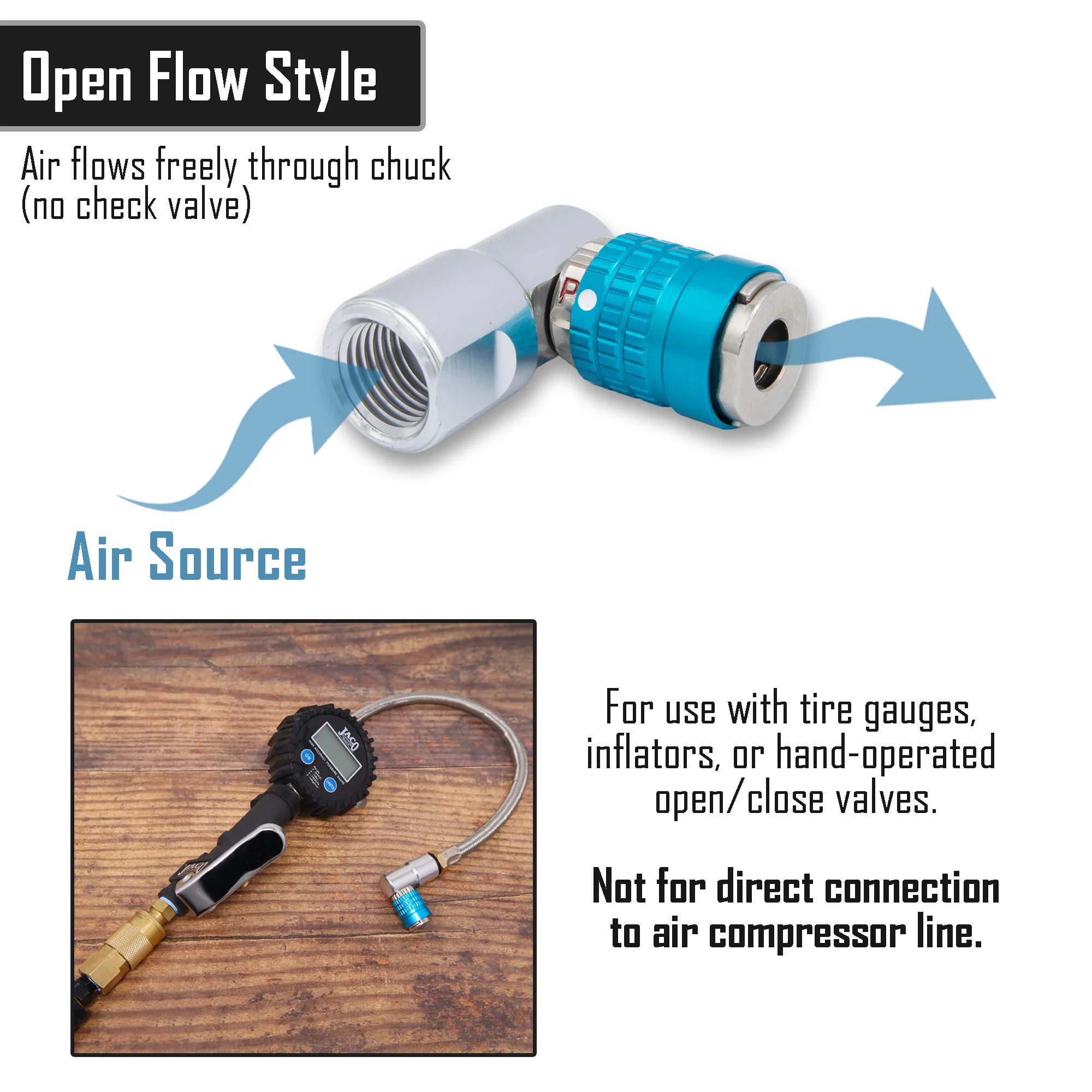 Lightning™ L3-Series Bike Tire Air Chuck - 1/4" F-NPT (Presta + Schrader Valves) | Open Flow (2 Pack) - Image 4