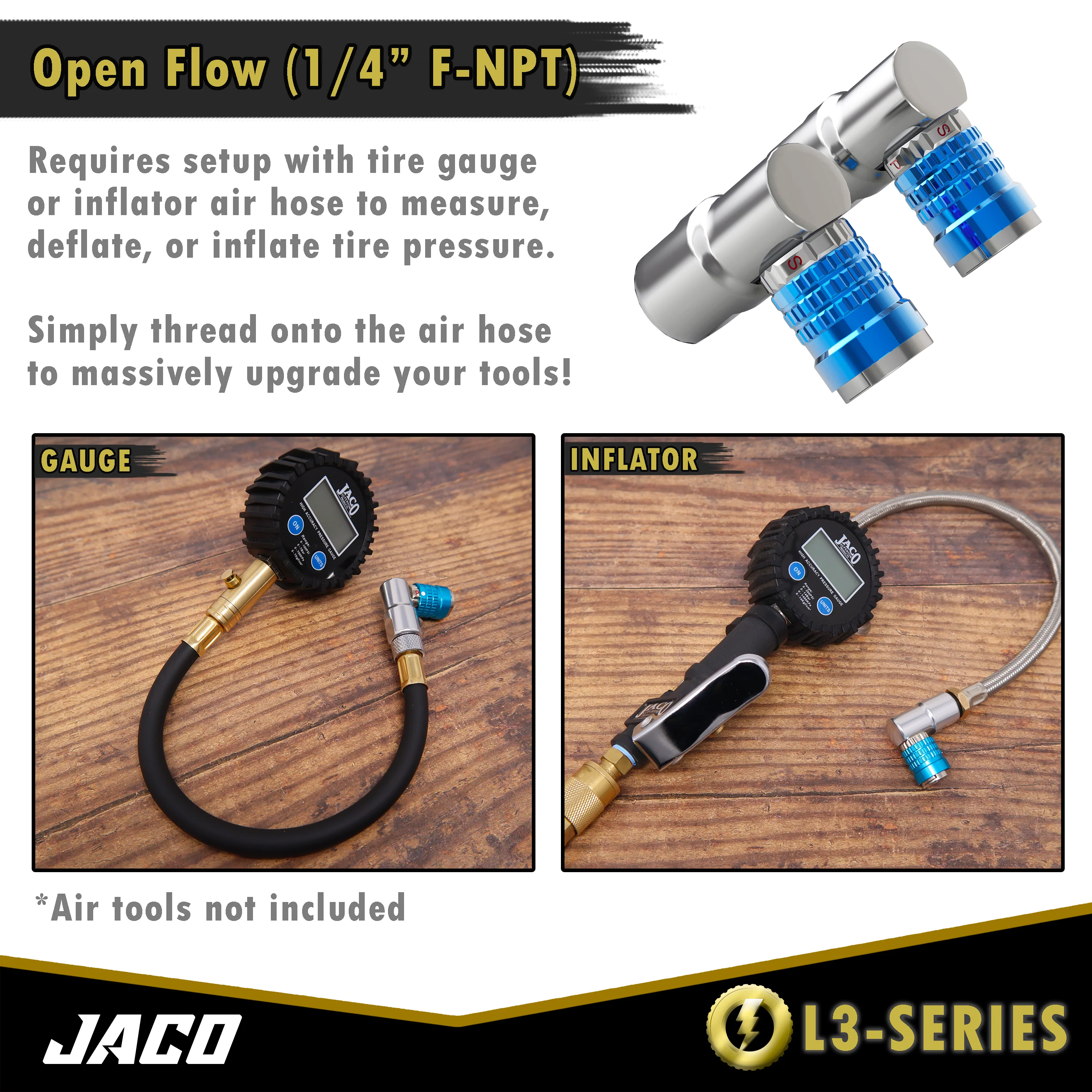 Lightning™ L3-Series Bike Tire Air Chuck - 1/4" F-NPT (Presta + Schrader Valves) | Open Flow (2 Pack) - Image 7