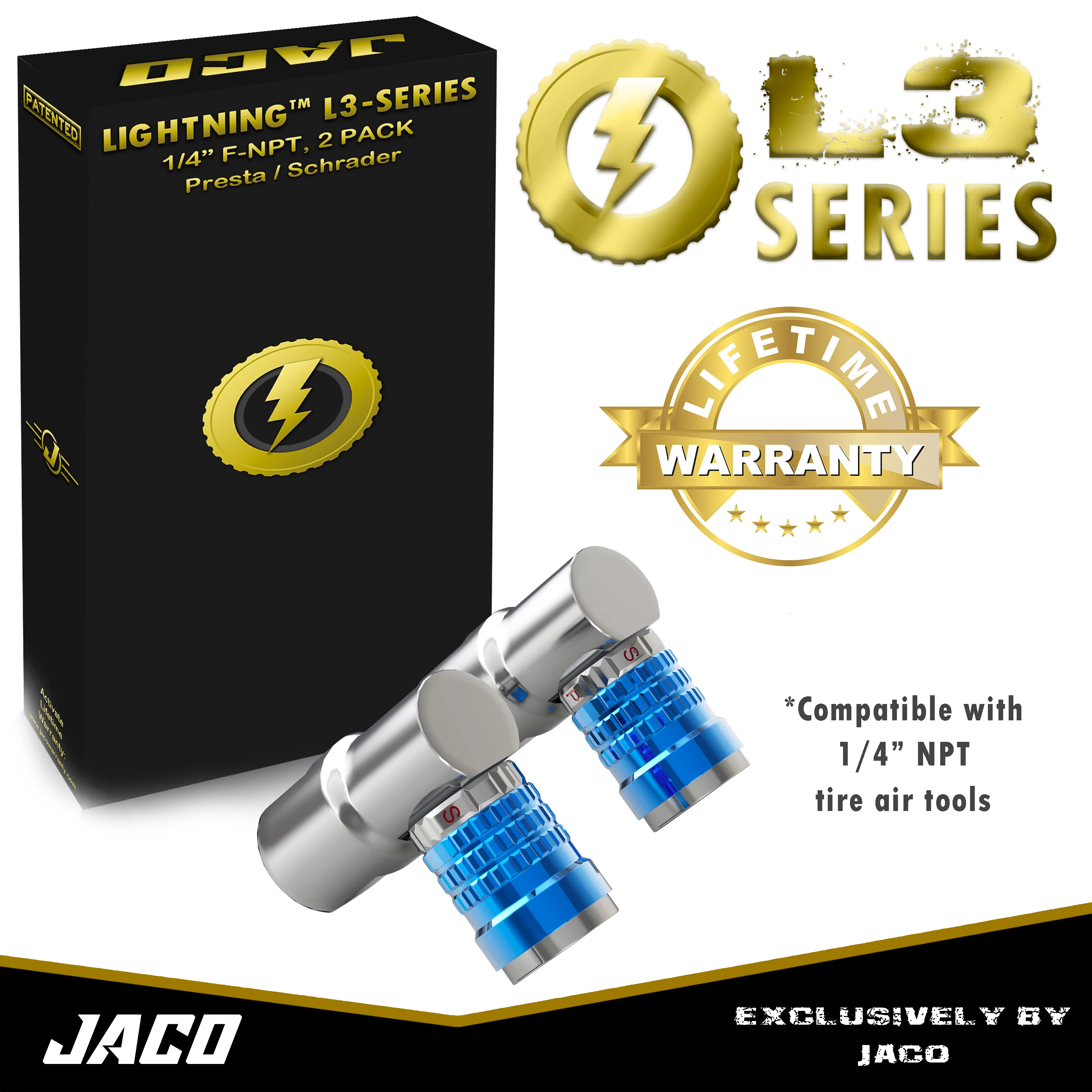 Lightning™ L3-Series Bike Tire Air Chuck - 1/4" F-NPT (Presta + Schrader Valves) | Open Flow (2 Pack) - Image 8