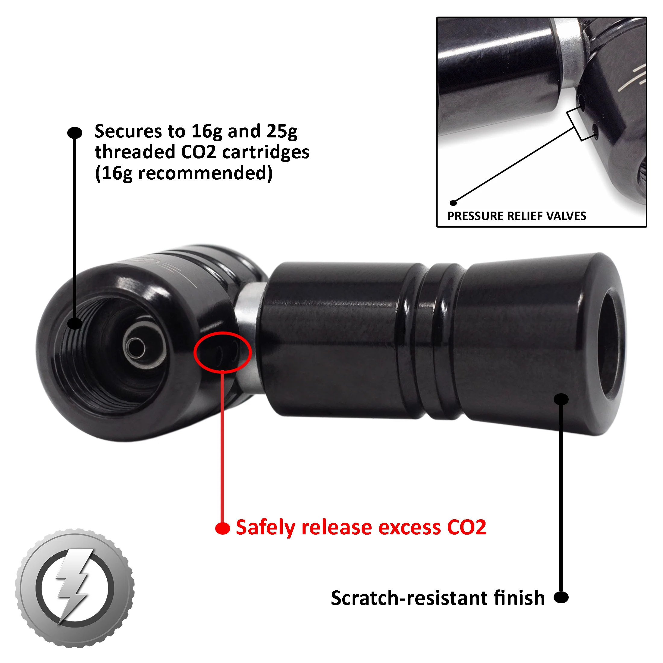 Lightning™ CO2 Inflator for Bike Tires (Presta + Schrader) (CO2 Cartridge Not Included) - Image 8