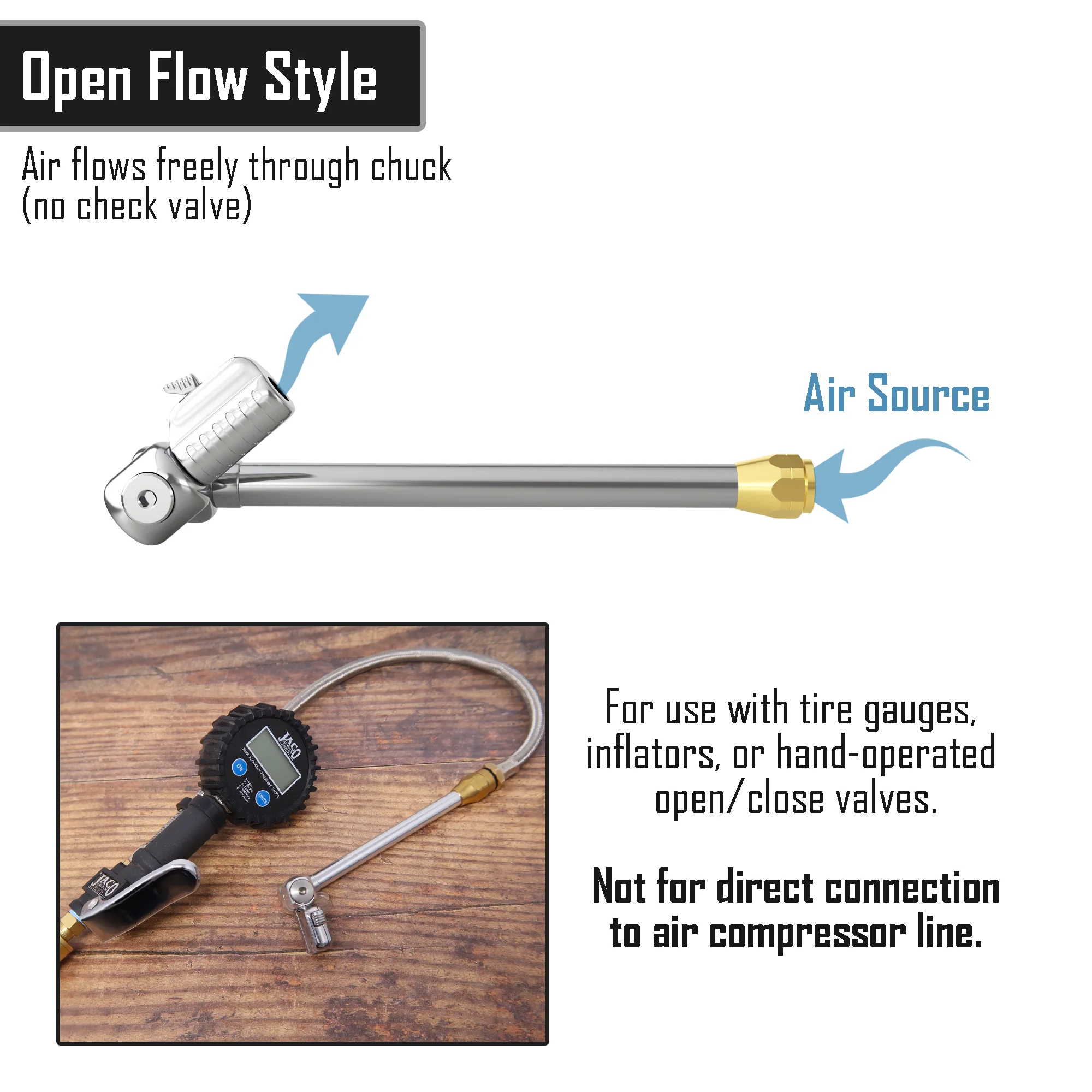 Lightning™ T-Series Tire Air Chuck | Open Flow, 1/4" F-NPT - Image 5