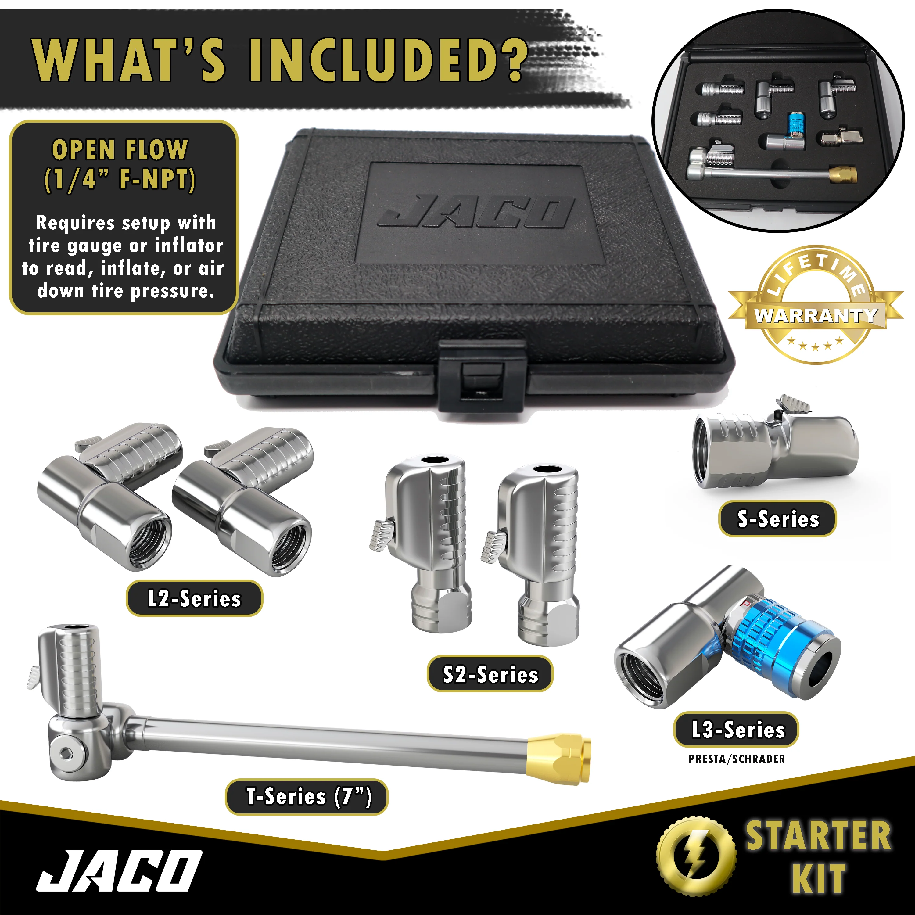 Lightning™ Tire Air Chuck Starter Kit - Patented | Open Flow, 1/4" F-NPT (Set of 7) - Image 3