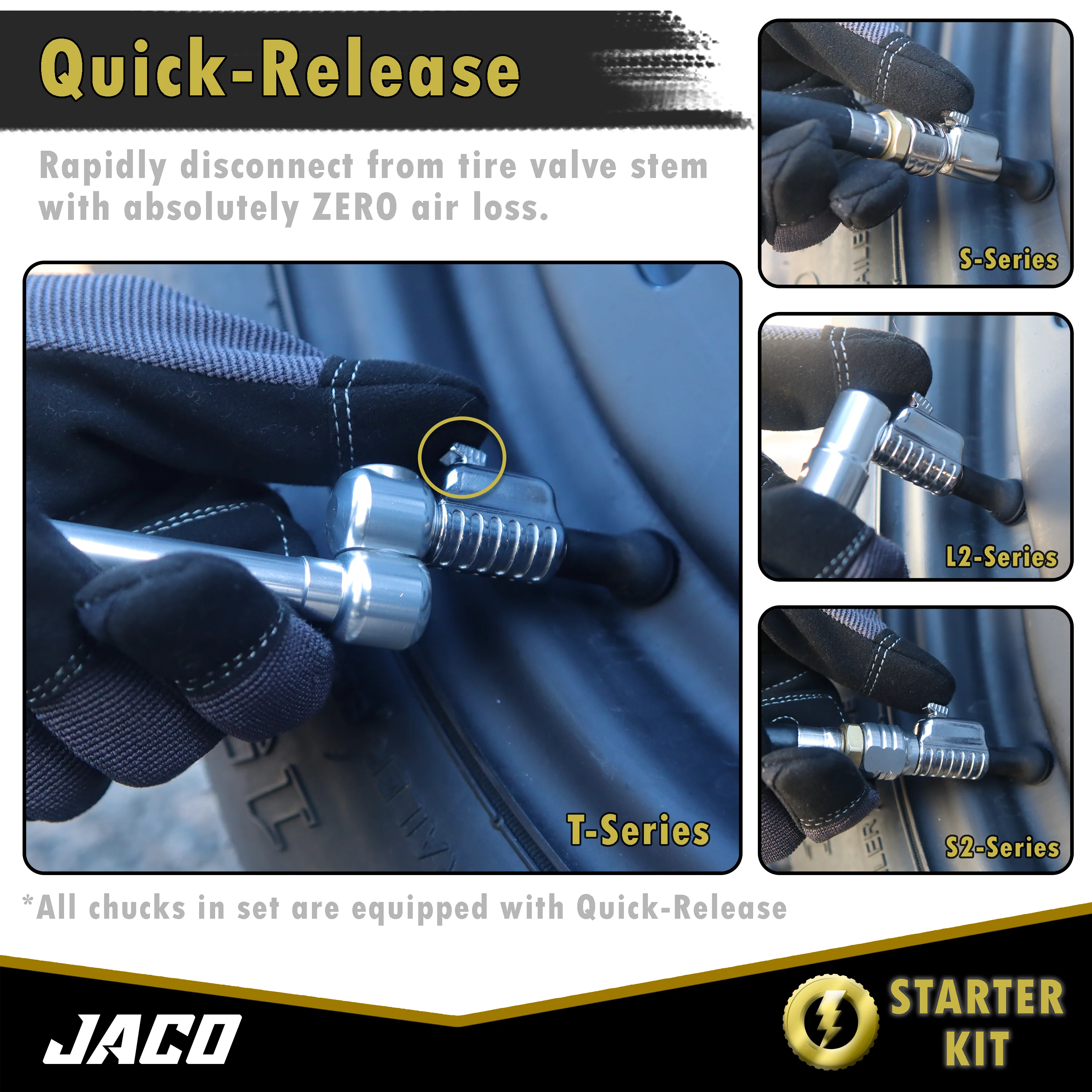 Lightning™ Tire Air Chuck Starter Kit - Patented | Open Flow, 1/4" F-NPT (Set of 7) - Image 5