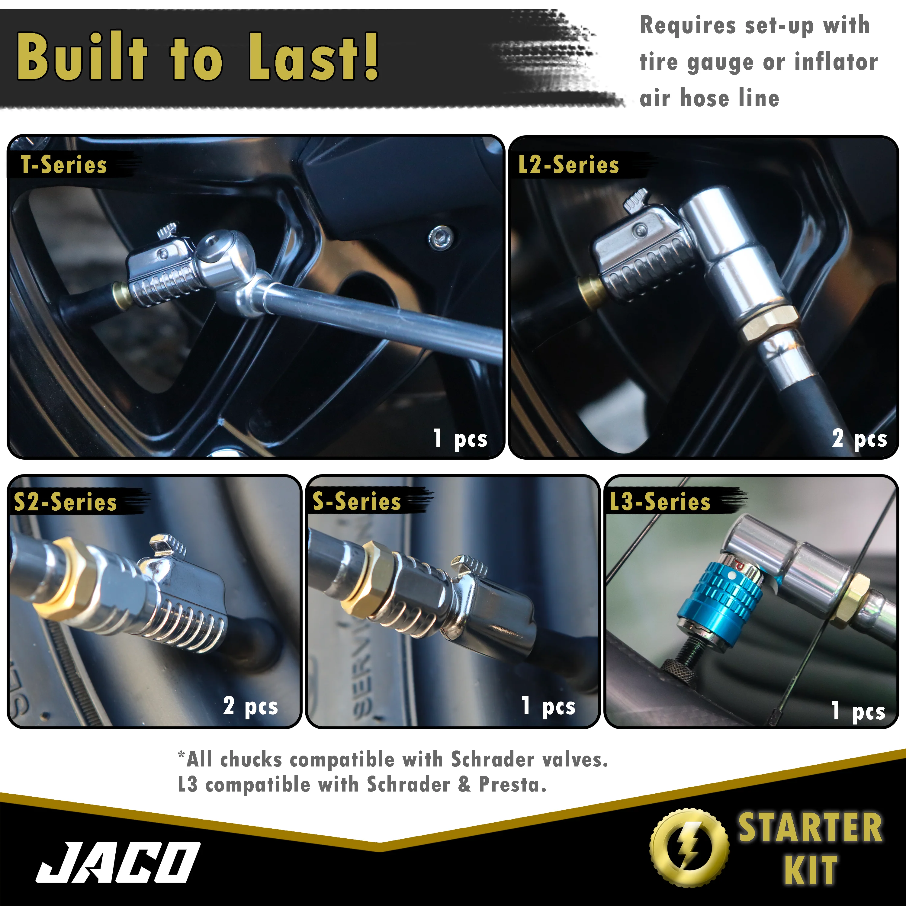 Lightning™ Tire Air Chuck Starter Kit - Patented | Open Flow, 1/4" F-NPT (Set of 7) - Image 8