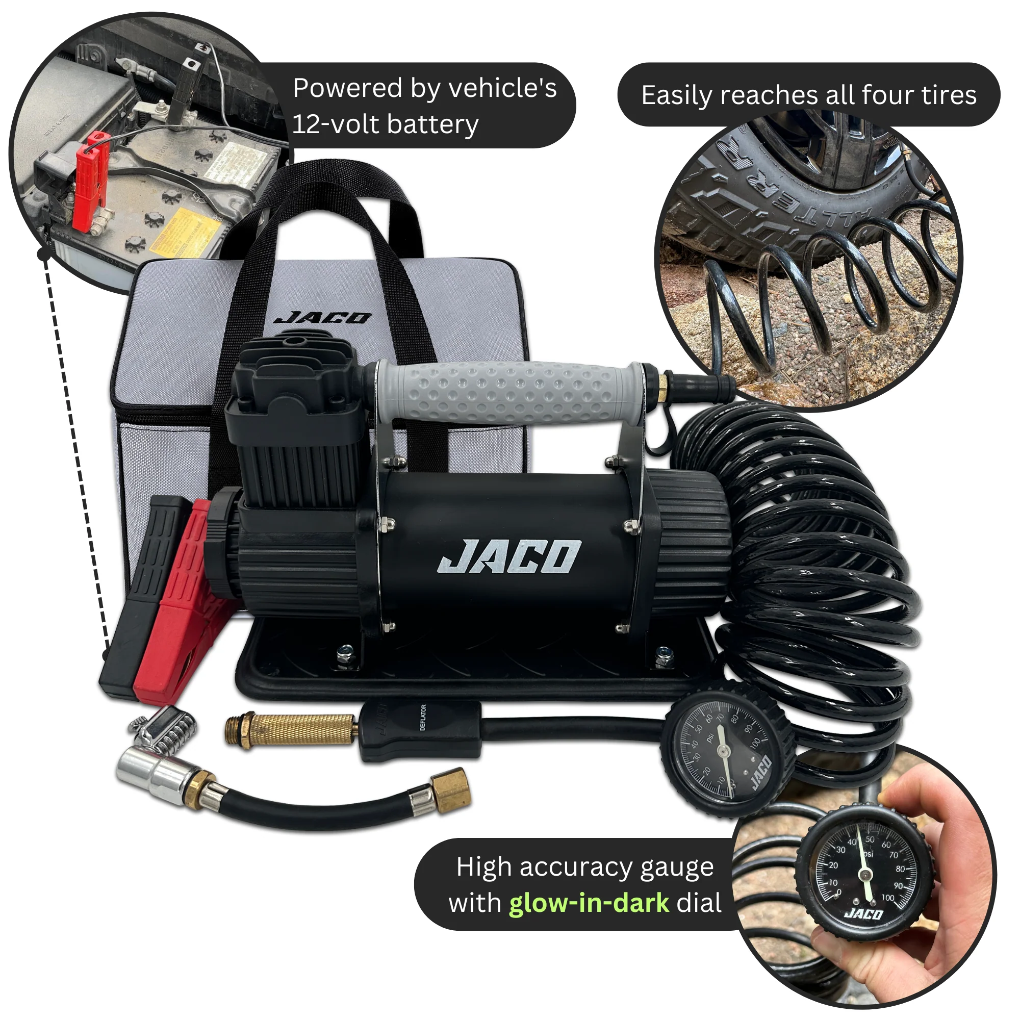 TrailPro™ Heavy Duty Portable Air Compressor - 3.5 CFM (12V/33A) | On x Off Road Tire Inflator Kit - Image 3