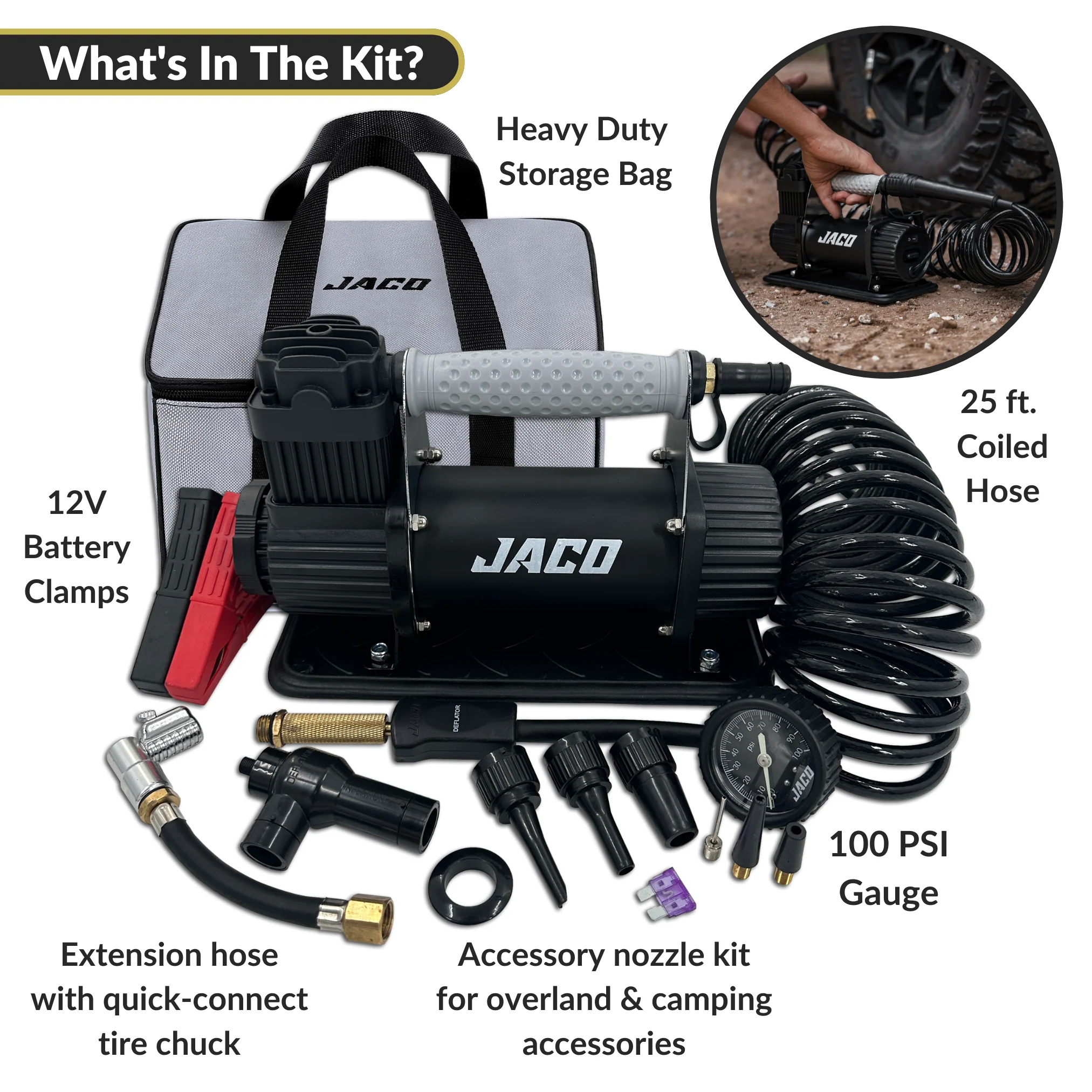 TrailPro™ Heavy Duty Portable Air Compressor - 3.5 CFM (12V/33A) | On x Off Road Tire Inflator Kit - Image 4