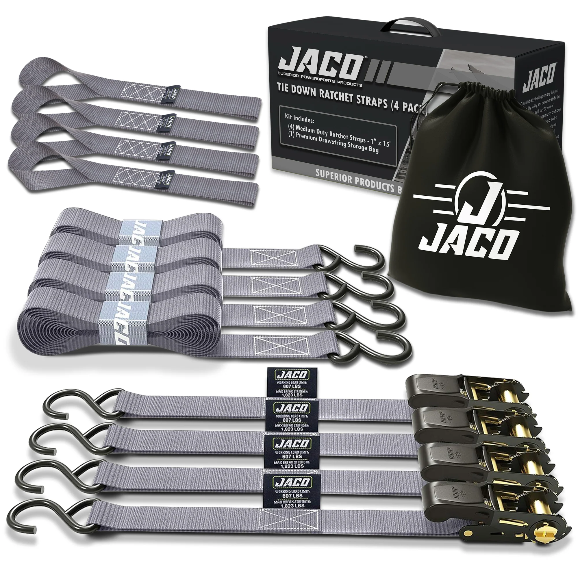 Tie Down Ratchet Straps (4 Pack) - 1 in x 15 ft | AAR Certified Break Strength (1,823 lbs) | Cargo Tie Down Set - Image 15