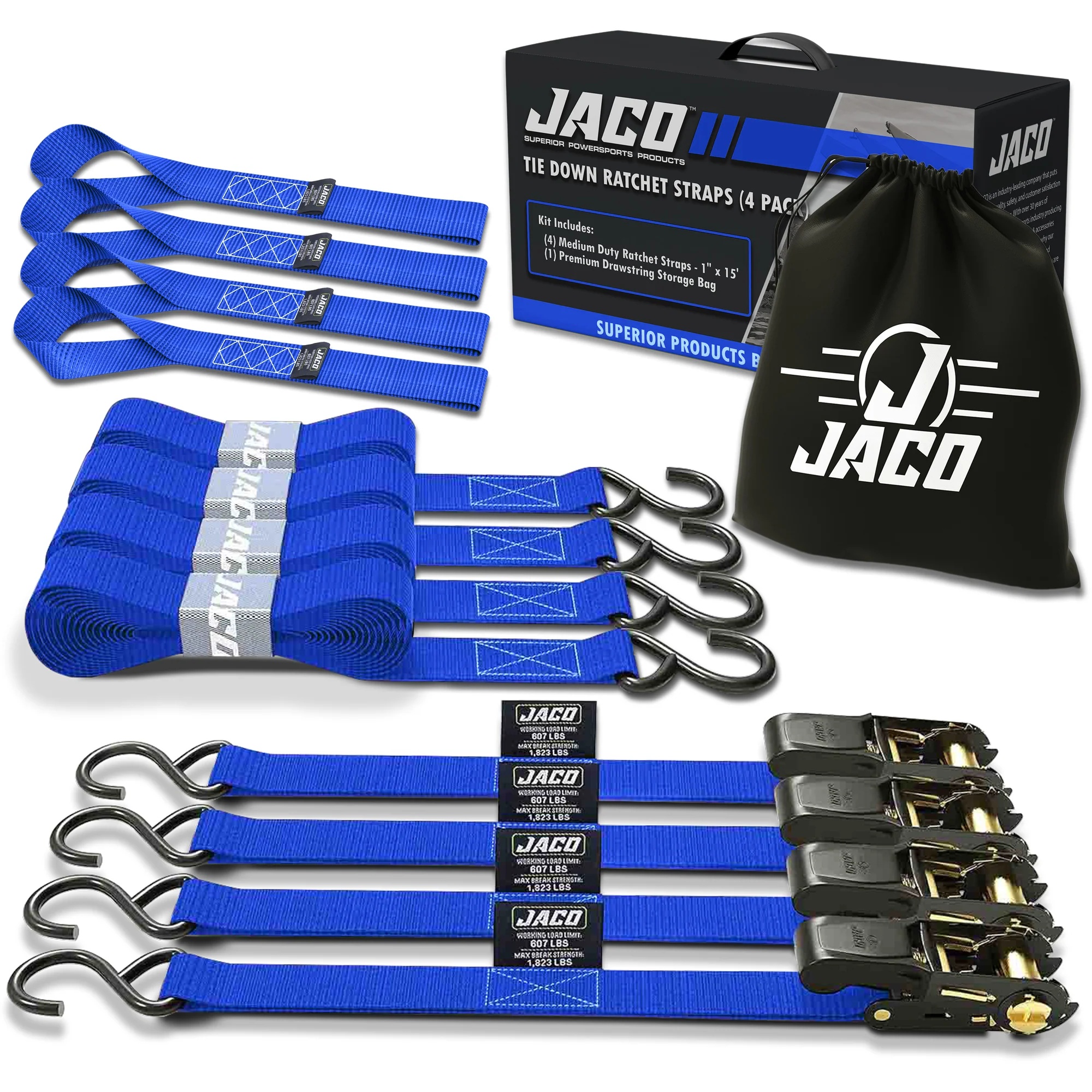 Tie Down Ratchet Straps (4 Pack) - 1 in x 15 ft | AAR Certified Break Strength (1,823 lbs) | Cargo Tie Down Set - Image 21