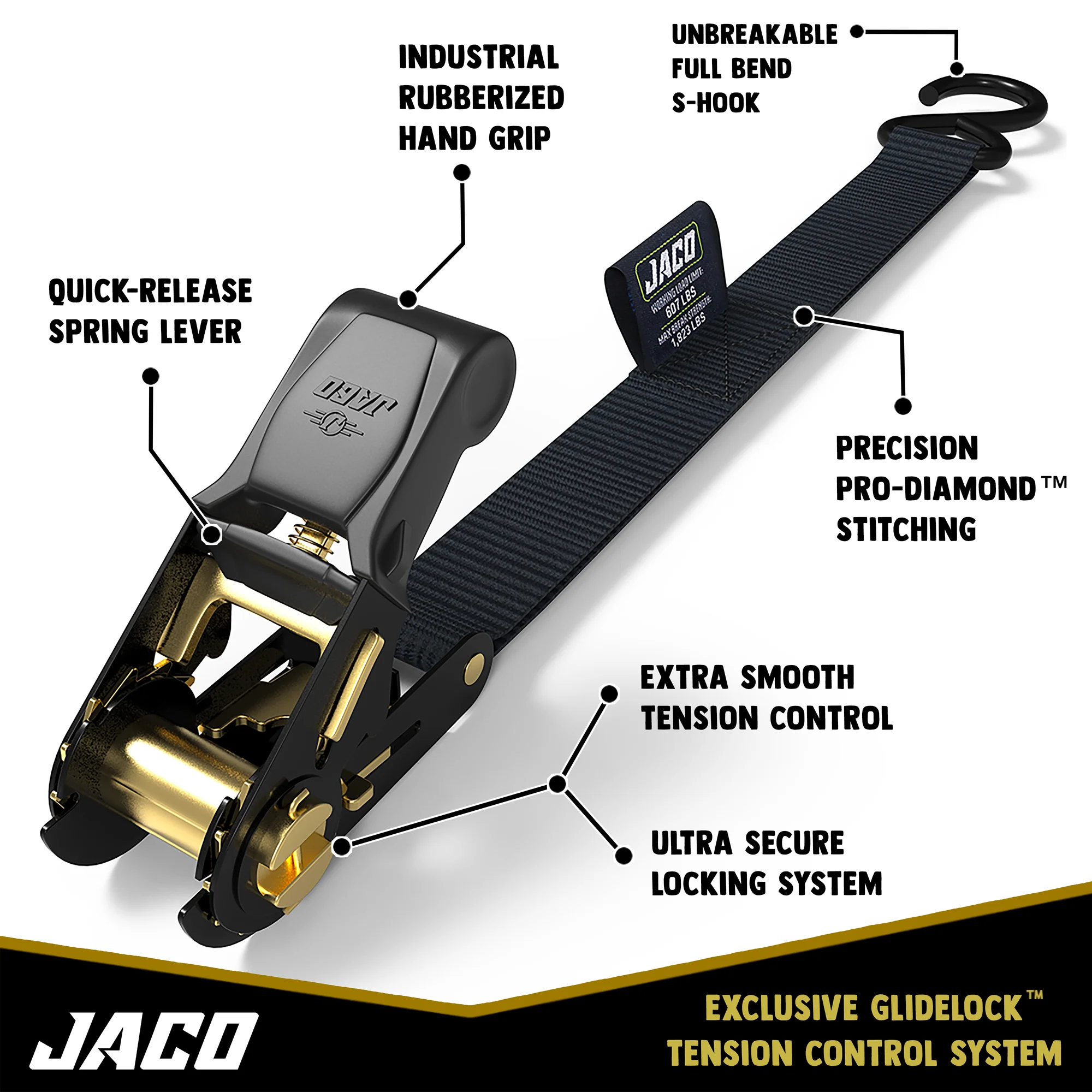 Tie Down Ratchet Straps (4 Pack) - 1 in x 15 ft | AAR Certified Break Strength (1,823 lbs) | Cargo Tie Down Set - Image 3