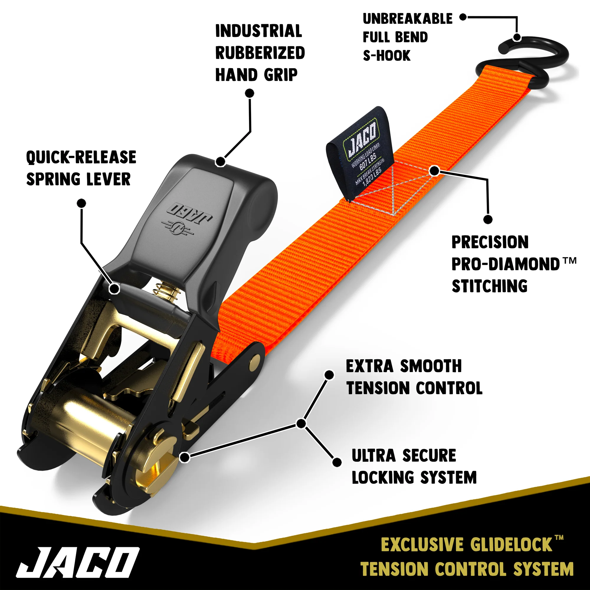 Tie Down Ratchet Straps (4 Pack) - 1 in x 15 ft | AAR Certified Break Strength (1,823 lbs) | Cargo Tie Down Set - Image 9