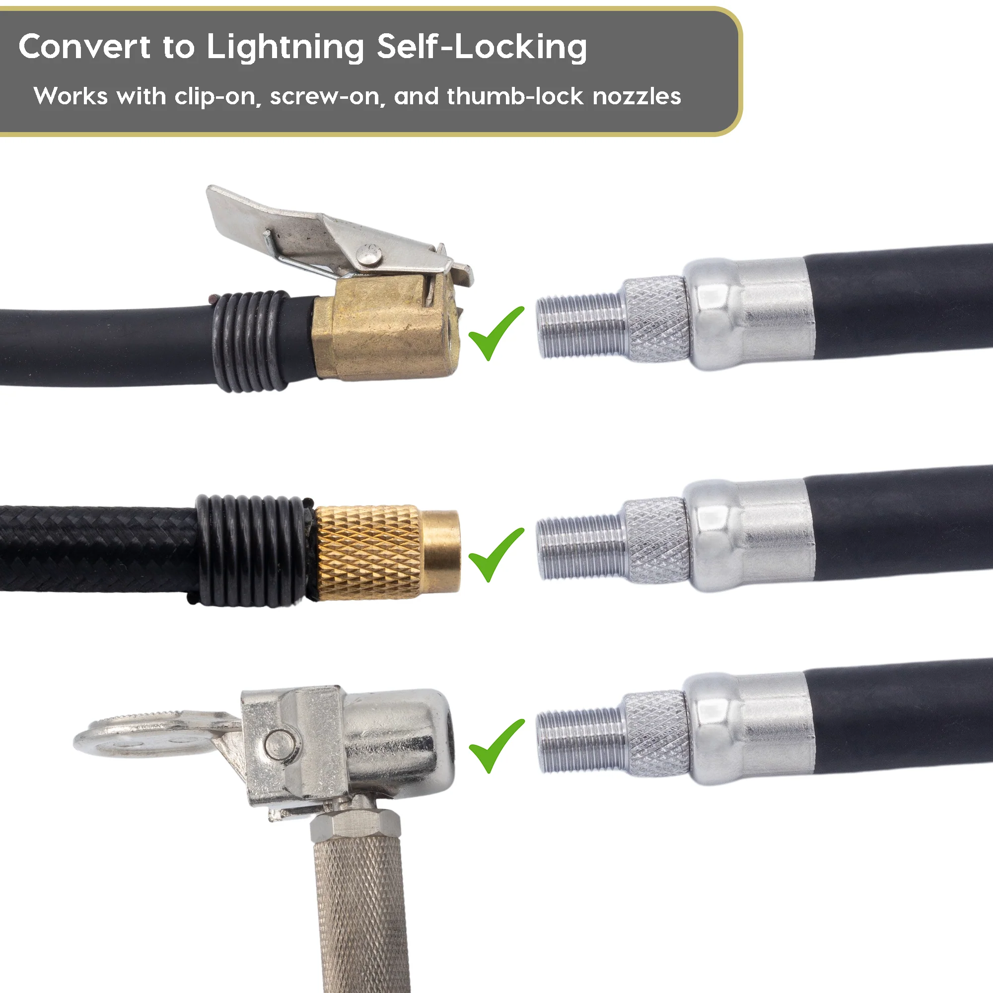 Lightning™ S2X Quick-Connect Locking Tire Inflator Air Chuck Extension | Patented Lock-on Compressor Hose Attachment (Open Flow) - Image 3