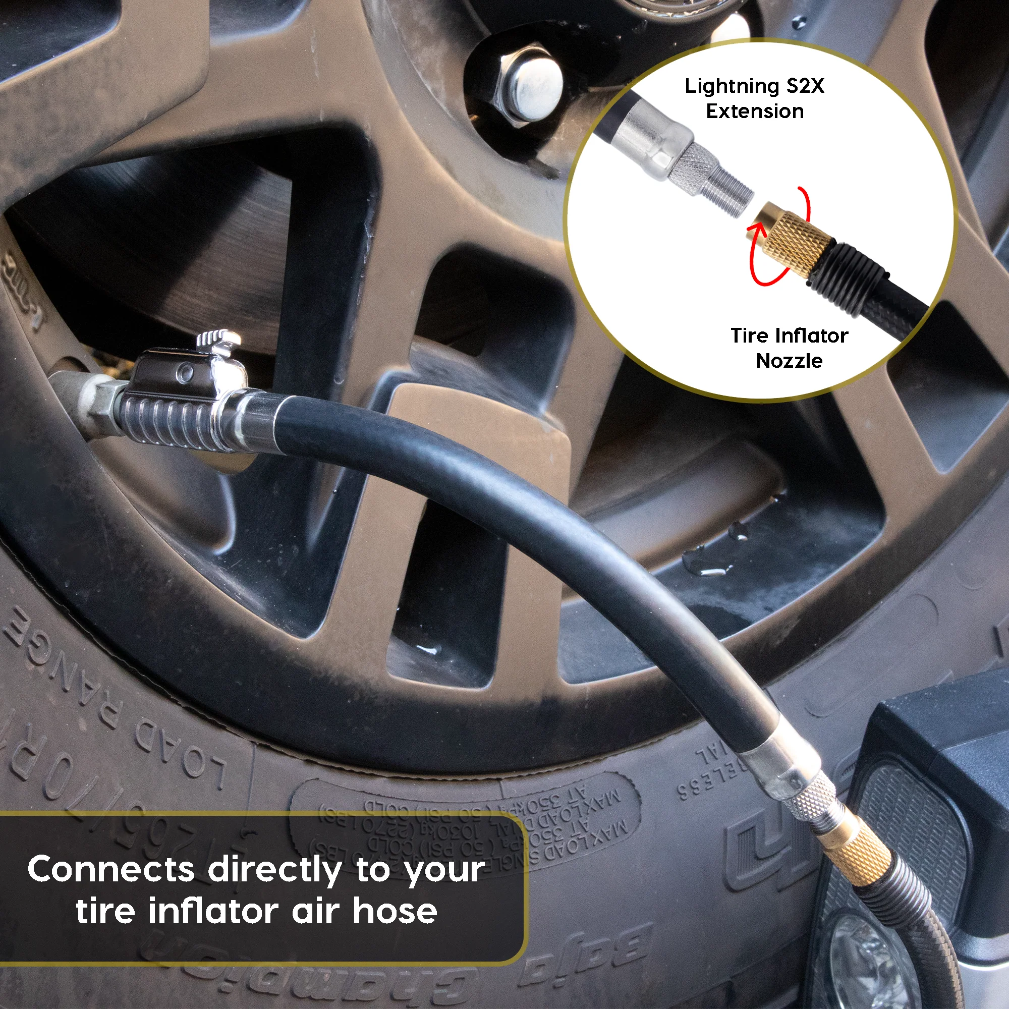 Lightning™ S2X Quick-Connect Locking Tire Inflator Air Chuck Extension | Patented Lock-on Compressor Hose Attachment (Open Flow) - Image 6
